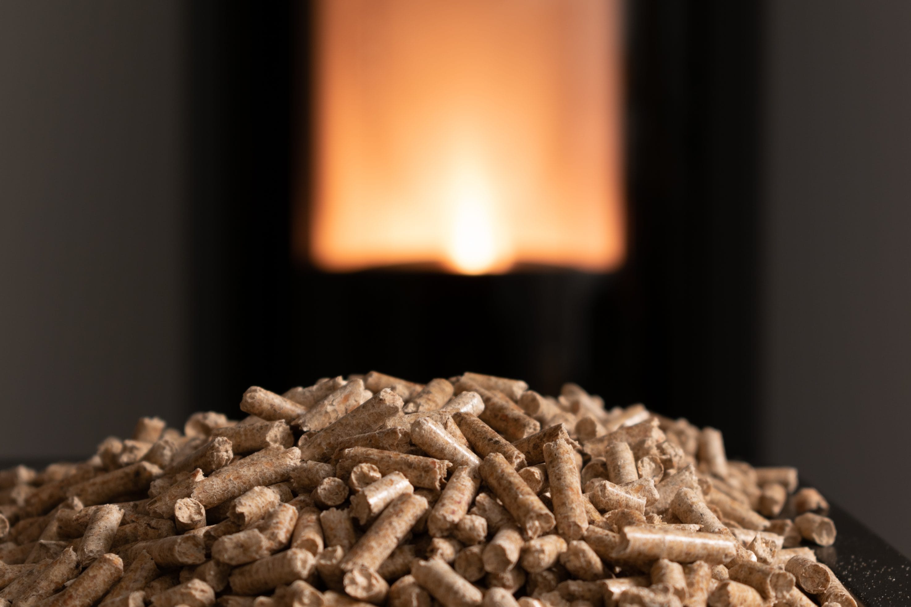 A pellet stove fire in progress.