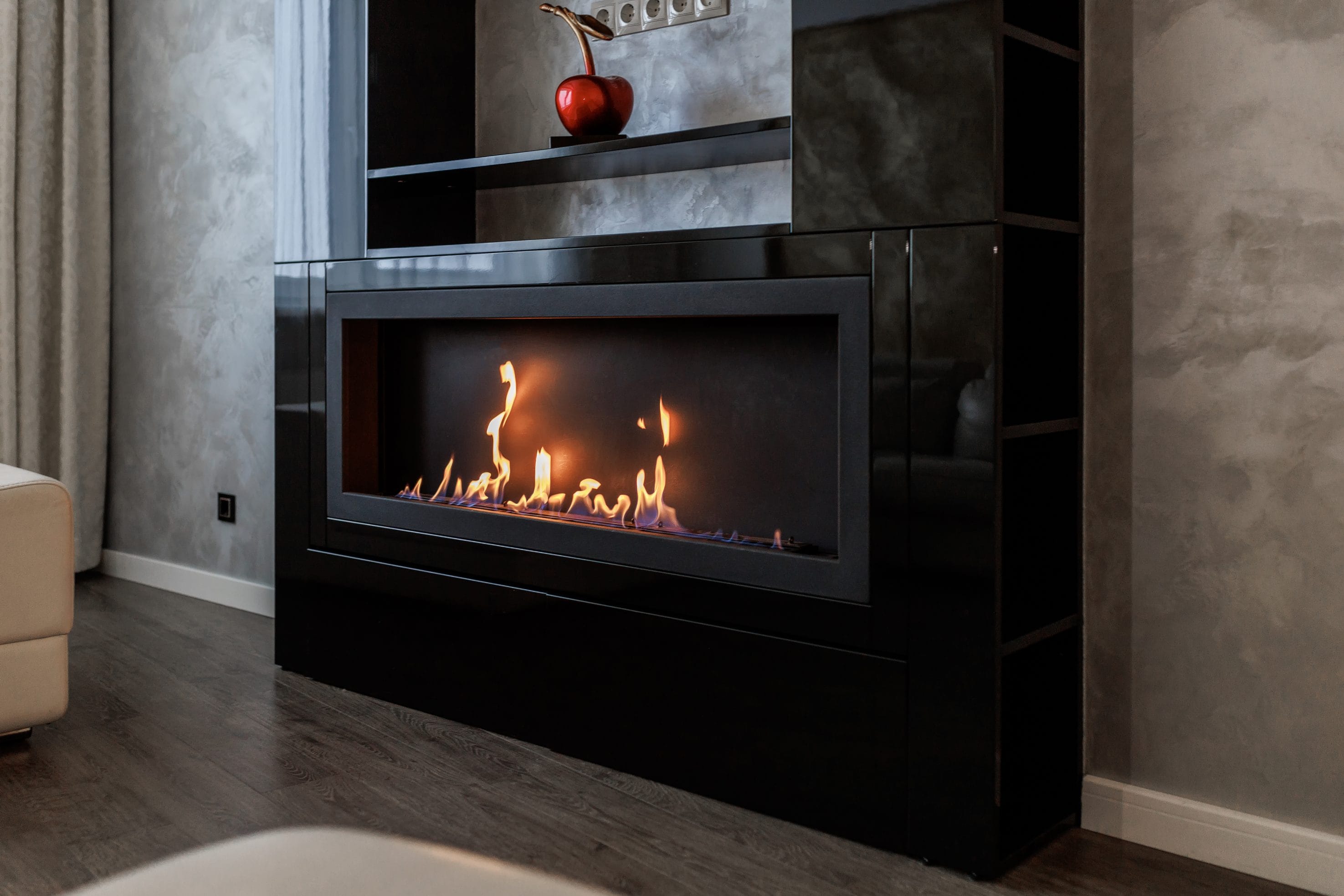 Stock image of a gas fireplace in use.
