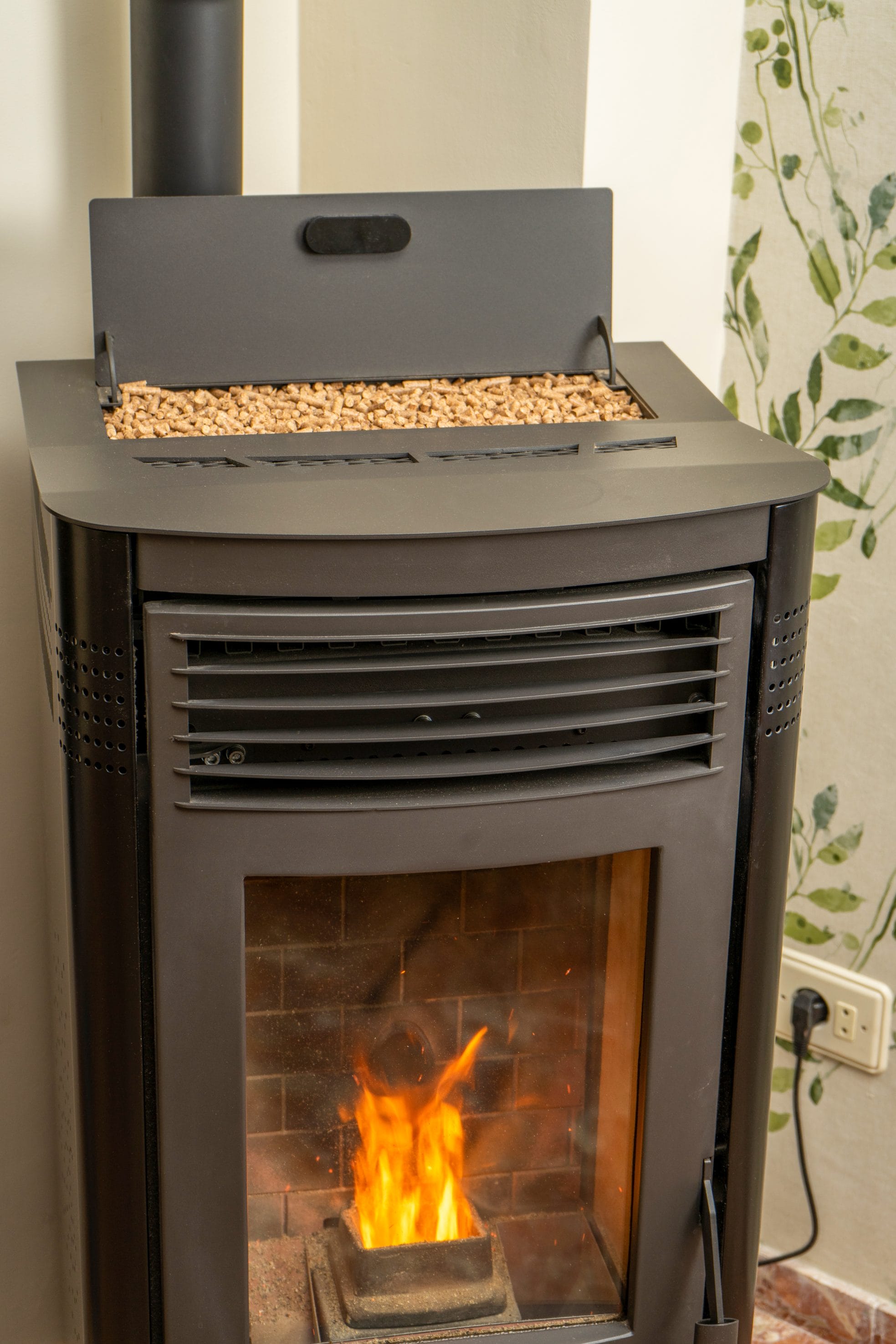 A pellet stove in action.